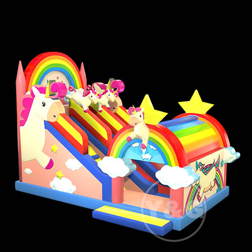 Pink unicorn inflatable slide